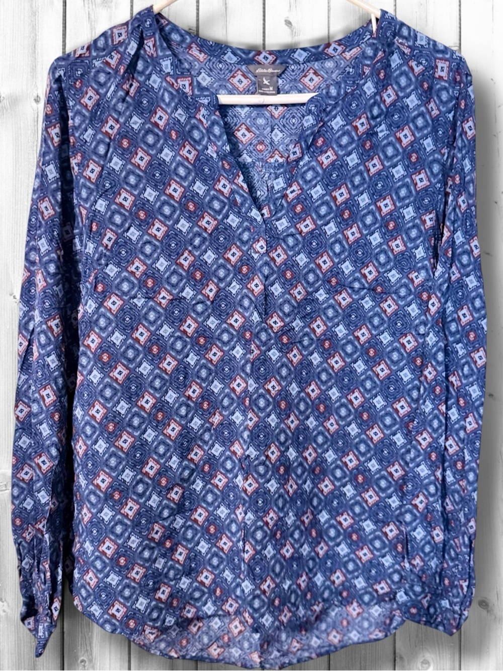 🌼Eddie Bauer Rayon Blue Geometric Print Tunic